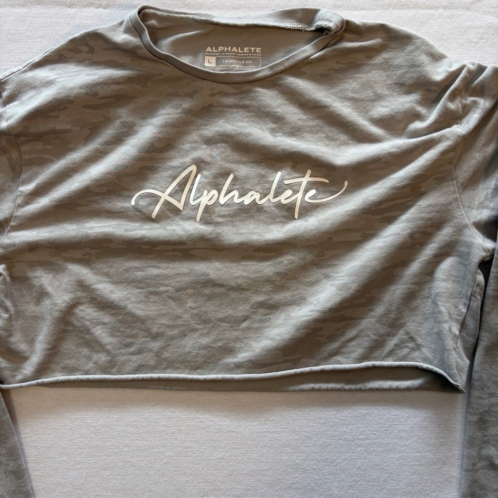 Alphalete, Long Sleeve Crop Top, Grey Camo, Large, Good, MSRP $45